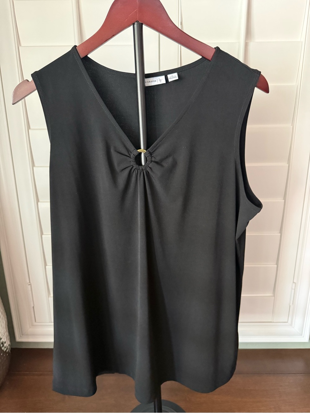 Susan Graver Black Sleeveless Ring Detail Stretch Top Size L